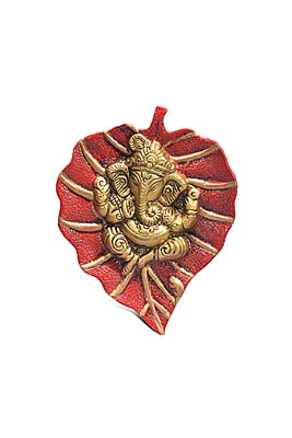 Leaf Ganesh Red Gold 14*20*2 CM