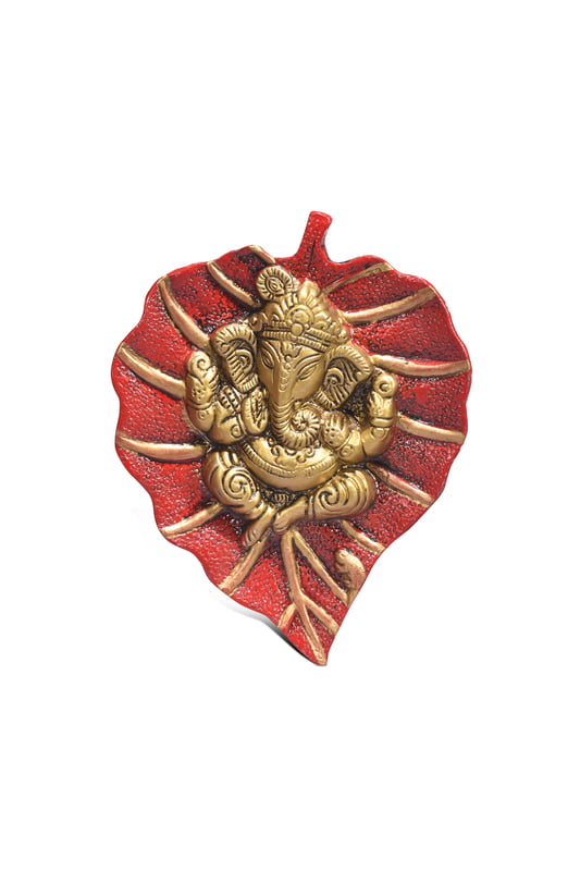 Leaf Ganesh Red Gold 14*20*2 CM