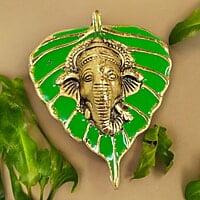 Mini Enamel Leaf Ganesh Green color Aluminium Idol