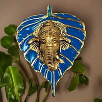 Mini Enamel Leaf Ganesh Blue color Aluminium Idol