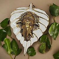 Mini Enamel Leaf Ganesh White color Aluminium Idol