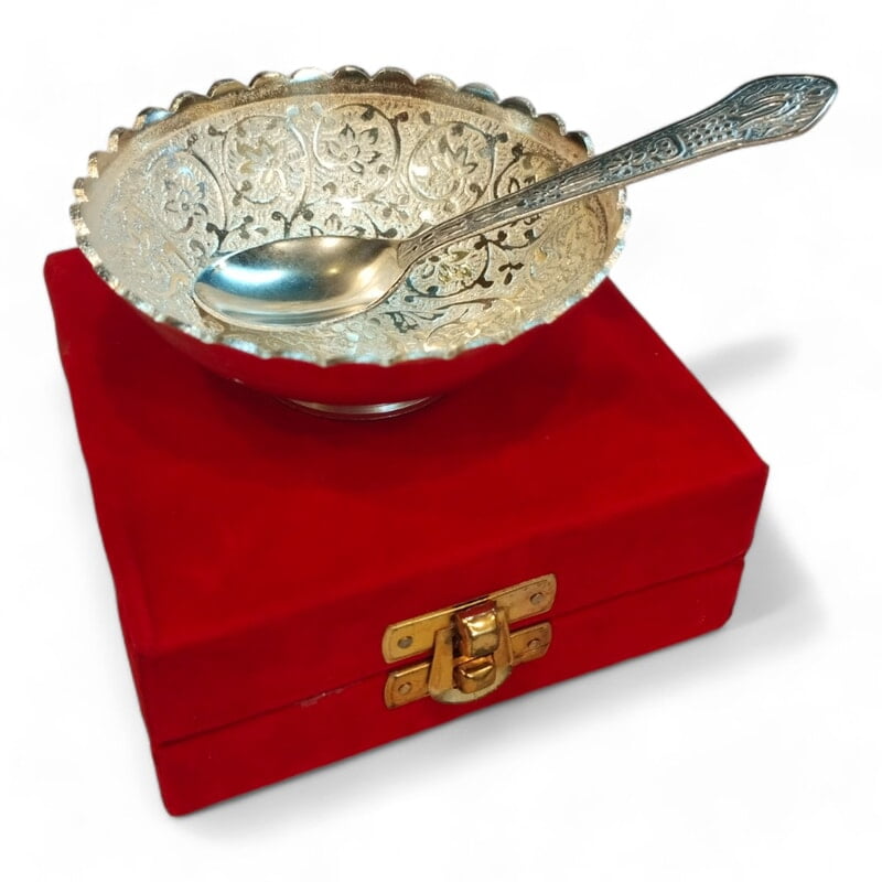 German Silver Bowl With Spoon 4 Inch German Silver Bowl With Spoon 4 Inch