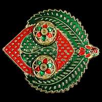 Leaf Narial Red Green Gold Kumkum Dibbi Set