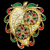Leaf Small Gold Green Red Kumkum Dibbi Set Cut Design