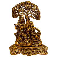 Radha Krishna Sitting Back Tree Gold Colour