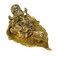 Ganesha On Leaf Deepak Small Gold